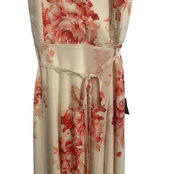 Lulu's Elegantly Inclined Cream and Coral Floral Print Wrap Maxi Dress MED NEW - Picture 4 of 8